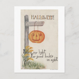 Postal Halloween saludo a Jack-O-Lantern en Post