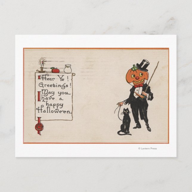 Postal Halloween saludo a Jack-O-Lantern en Tux (Anverso)