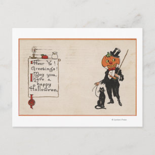 Postal Halloween saludo a Jack-O-Lantern en Tux