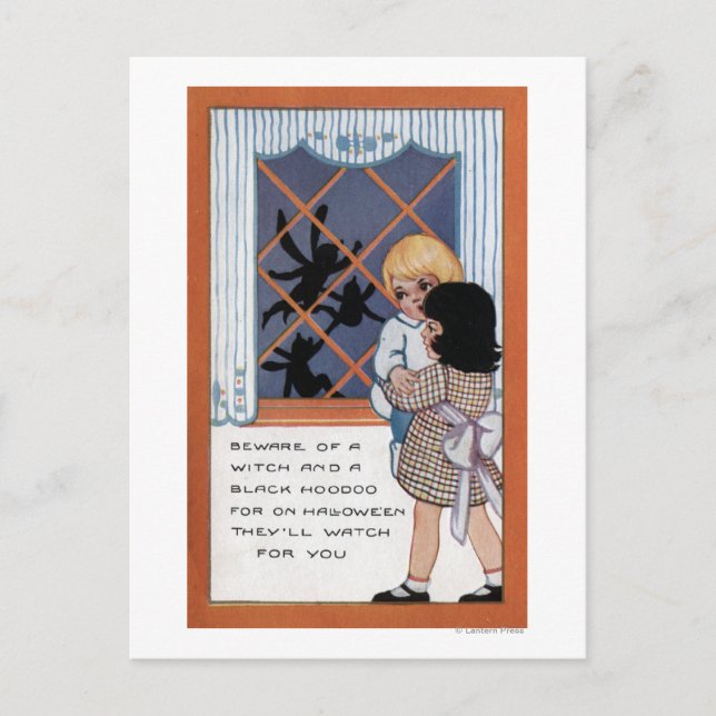 Postal Halloween saludo a las arañas en la ventana (Anverso)