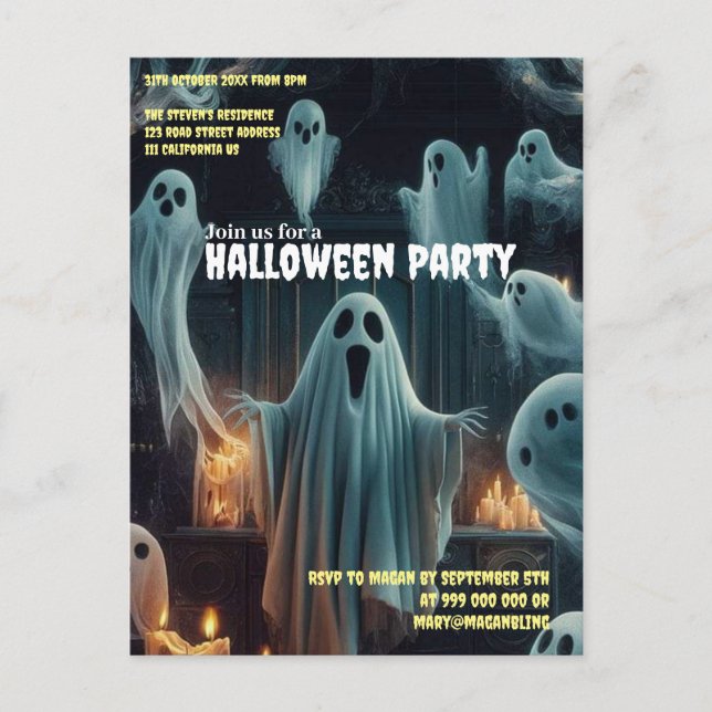 Postal Halloween se reúne de manera fantasmal, casa embru (Anverso)