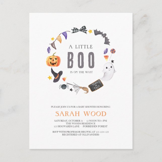Postal Halloween Shower, Little Boo Baby Shower (Anverso)