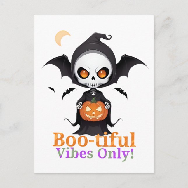 Postal Halloween Skeleton Bat Vibes (Anverso)