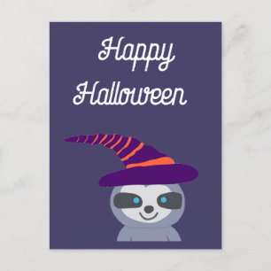 Postal Halloween Sloth en el Gorra de Brujas