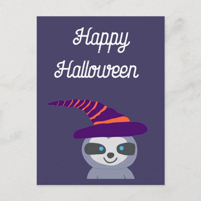 Postal Halloween Sloth en el Gorra de Brujas (Anverso)