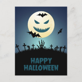 Postal Halloween Spooky Graveyard Moon Bats