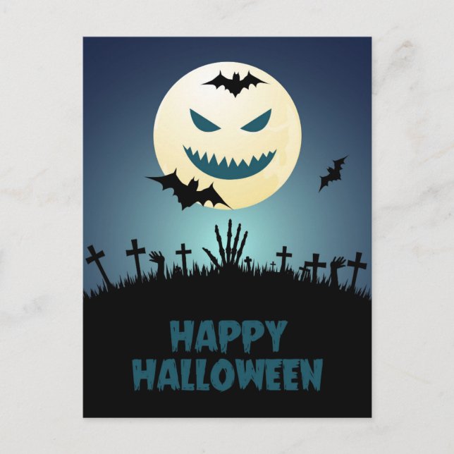 Postal Halloween Spooky Graveyard Moon Bats (Anverso)