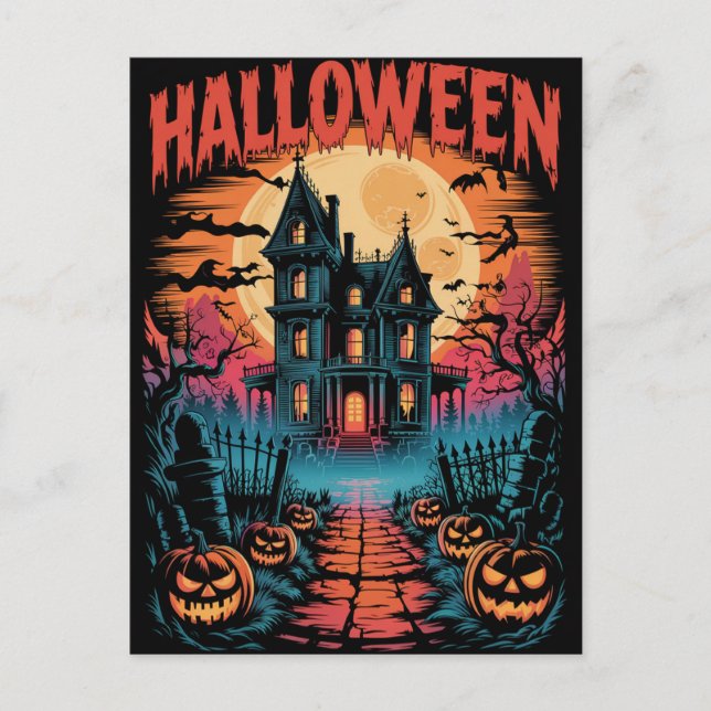 Postal Halloween Spooky Haunted House Pumpkins          P (Anverso)