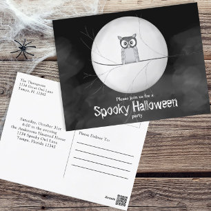 Postal Halloween Spooky Scary Owl Whimsical Fiesta Invita