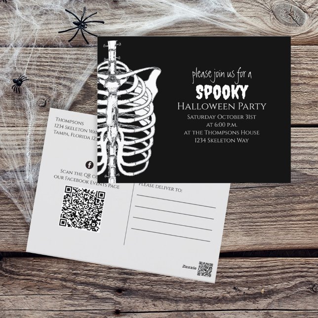 Postal Halloween Spooky Skeleton QR Code Medios sociales (Subido por el creador)