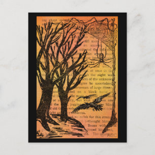 Postal Halloween Spooky Trees Birds Spiderweb