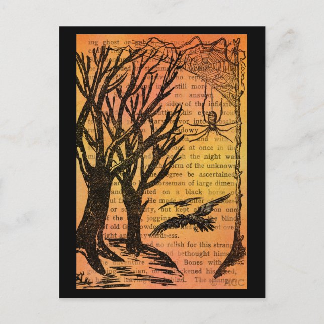 Postal Halloween Spooky Trees Birds Spiderweb (Anverso)