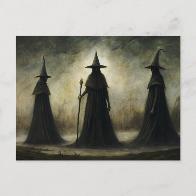 Postal Halloween Testigos de trío gótico (Anverso)