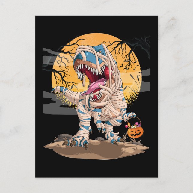 Postal Halloween Trex Calabaza Niños Chicas Dino (Anverso)
