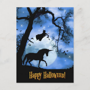 Postal Halloween Unicorn y Brujas
