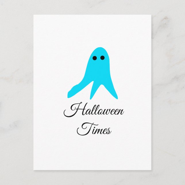 Postal Halloween veces el fantasma azul garabato dibujado (Anverso)