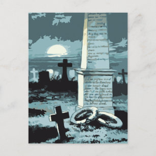 Postal Halloween vintage, cementerio espeluznante con tum