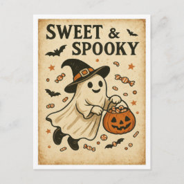 Postal Halloween Vintage Dulce y Espeluznante