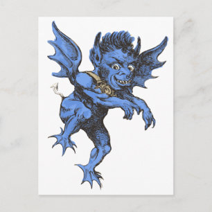 Postal Halloween vintage, gárgola demonio maligno aterrad
