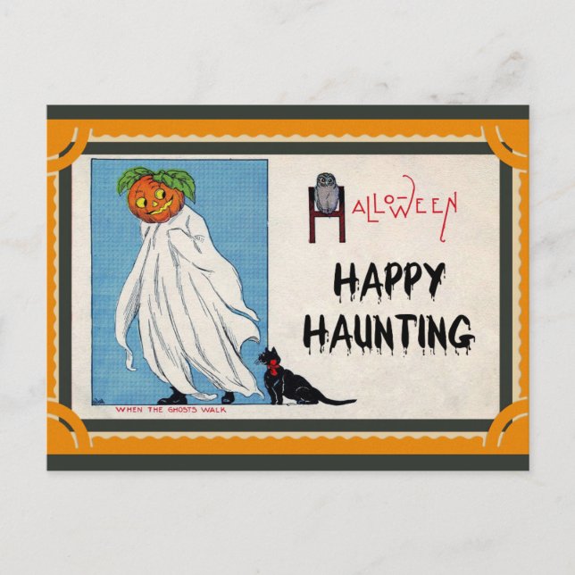 Postal Halloween Vintage Ghost Happy Haunting (Anverso)