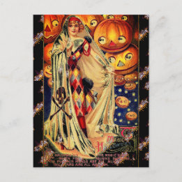 Postal Halloween Vintage Lady Jack O Lantern Black Naranj