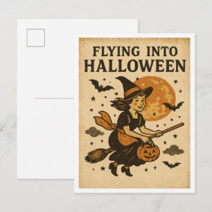 Postal Halloween Vintage Volando
