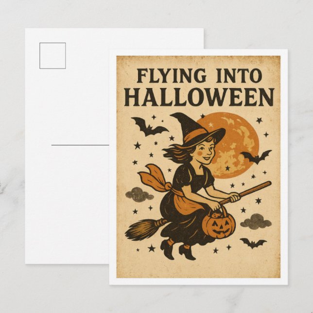 Postal Halloween Vintage Volando (Anverso / Reverso)
