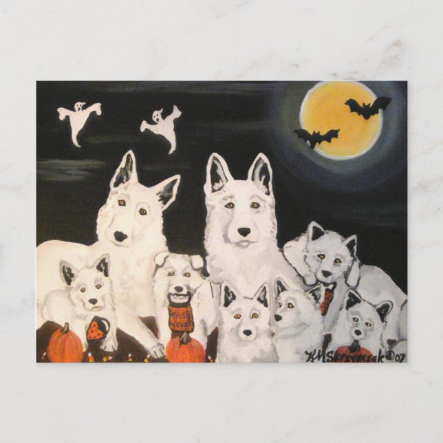 Postal Halloween White Dog Familia Alemana de Perros Past (Anverso)