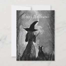 Postal Halloween Witch Black Cat Woman Spelts