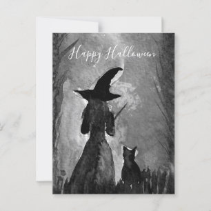 Postal Halloween Witch Black Cat Woman Spelts