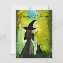 Postal Halloween Witch Black Cat Woman Spelts