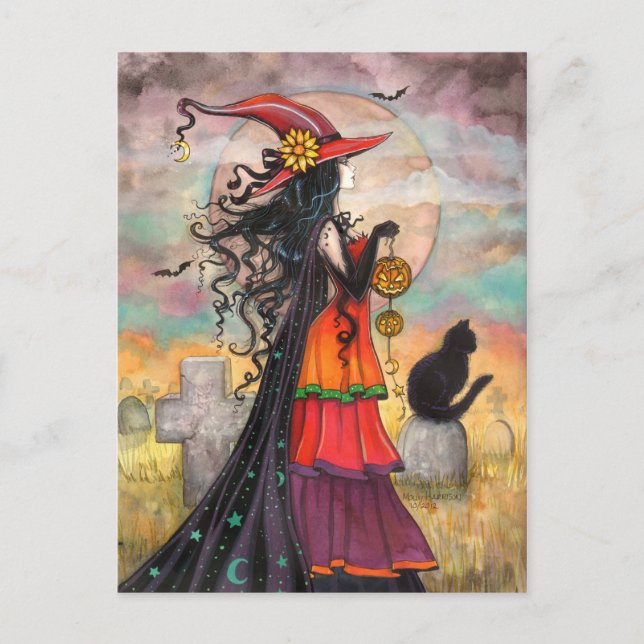 Postal Halloween Witch Fantasy Art de Molly Harrison" (Anverso)