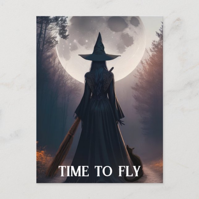 Postal Halloween Witch Moon Black Cat Whimsigoth Personal (Anverso)