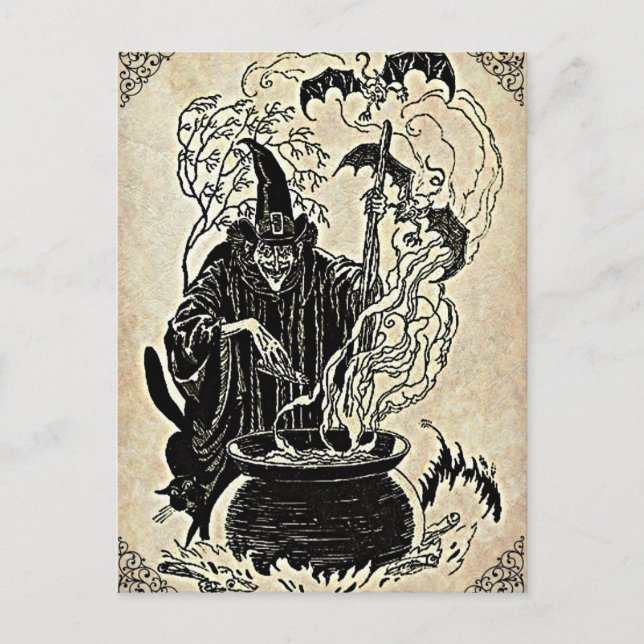 Postal Halloween Witches Cauldron (Anverso)