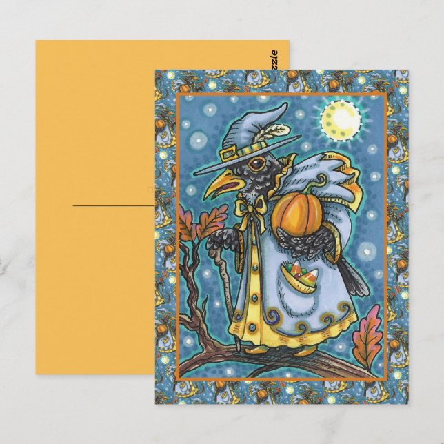 POSTAL HALLOWS EVE BLACKBIRD WIZARD, HALLOWEEN RAVEN (Anverso / Reverso)