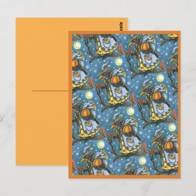 POSTAL HALLOWS EVE BLACKBIRD WIZARD, HALLOWEEN RAVEN (Anverso / Reverso)