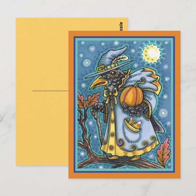 POSTAL HALLOWS EVE BLACKBIRD WIZARD, HALLOWEEN RAVEN (Anverso / Reverso)