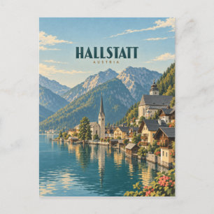 Postal Hallstatt Austria Arte de Viaje Vintage