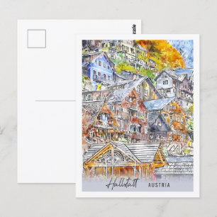 Postal Hallstatt Austria Travel Place Watercolor