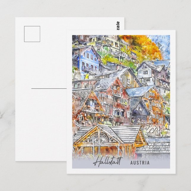 Postal Hallstatt Austria Travel Place Watercolor (Anverso / Reverso)