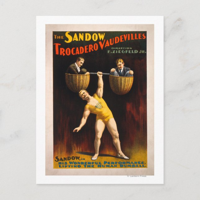 Postal Halterofilia del Sandow Trocadero Vaudevilles (Anverso)