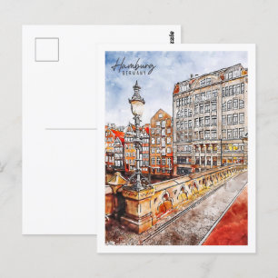 Postal Hamburg Alemania Travel Place Watercolor