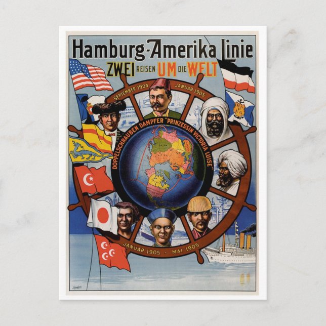 Postal Hamburg Amerika Line Poster (Anverso)
