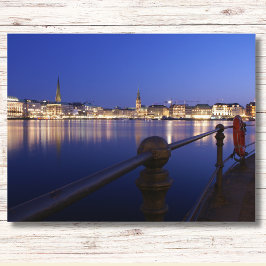 Postal Hamburg Binnenalster blaue Stunde Postkarte