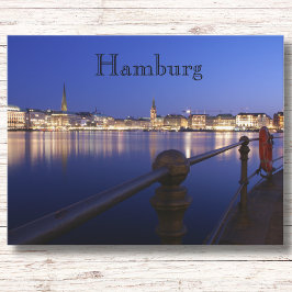 Postal Hamburg Binnenalster blaue Stunde Postkarte