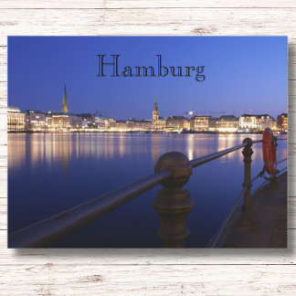 Postal Hamburg Binnenalster blaue Stunde Postkarte