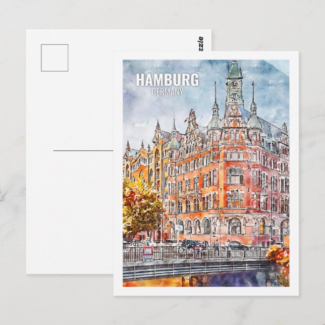 Postal Hamburgo Alemania Famoso Travel Place Watercolor (Anverso / Reverso)