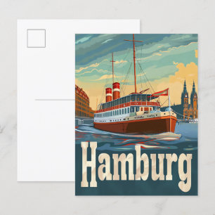 Postal Hamburgo Alemania Ilustracion de Viaje Retro Vinta