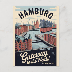 Postal Hamburgo Alemania Retro Silueta Urbana Paisaje Urb