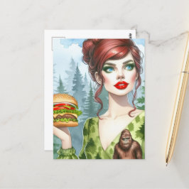 Postal Hamburguesa de queso en el bosque en busca de Sasq